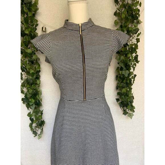 Rachel Zoe Black & White Shepherds check Flutter Sleeve Aline Dress Women's 6 - Picture 5 of 12